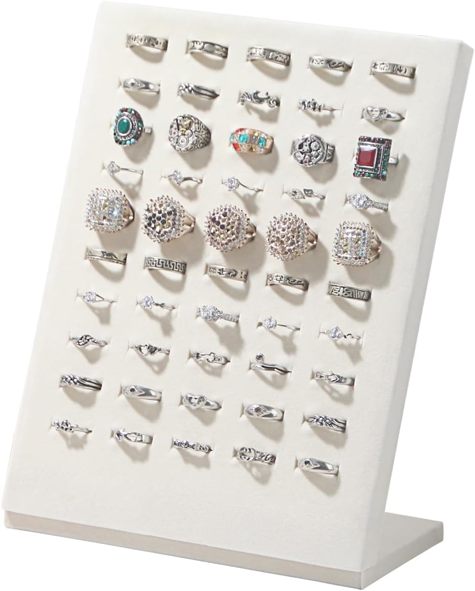 Ring Board Display Stand,Velvet Jewelry Earring Organizer Holder for Selling,Vendors Storage Tray for Multiple Rings (Beige)
