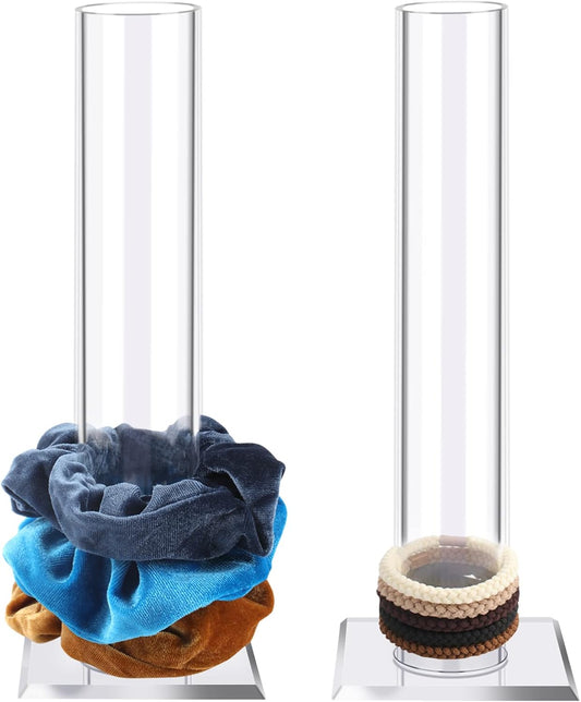 2Pcs 11 Inch Scrunchie Holder Stand, OAOLEER Elastic Band Storage Hair Tie Organizer Clear Acrylic Scrunchie Rack for Teen Girl Women Gifts, The Perfect Scrunchy Display Organizer