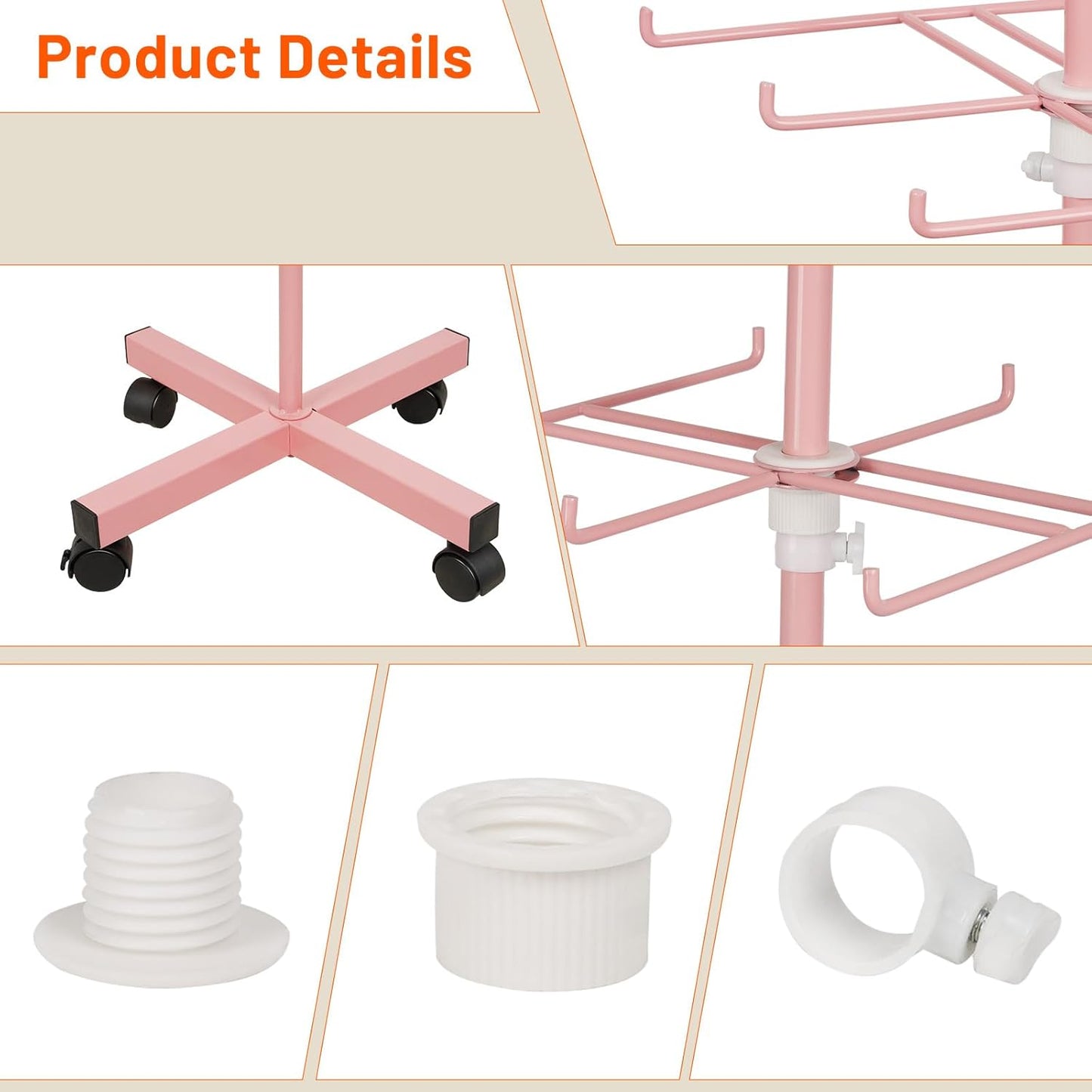 Retail Display Stand Rotating Display Stand 4 Tier Spinning Display Stand for Craft Shows, Jewelry, Keychain, Earring Adjustable Height Retail Display Racks (Pink)