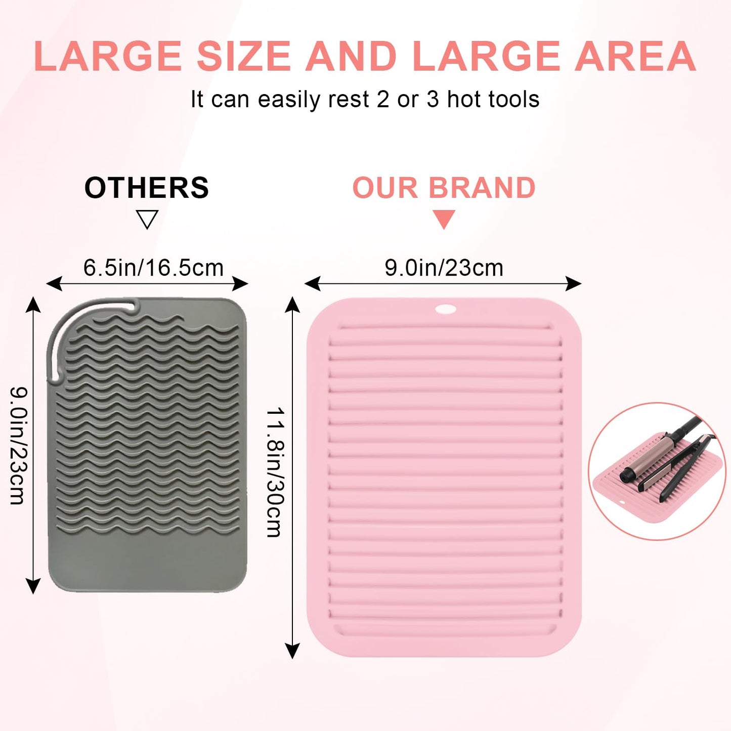 Large Silicone Heat Resistant Mat, Professional Hot Hair Tools Mat for Curling Iron, Flat Iron, Hair Straightener, Portable Hot Pad Cover with Velcro for Travel Home Salon(11.8" x 9.0")
