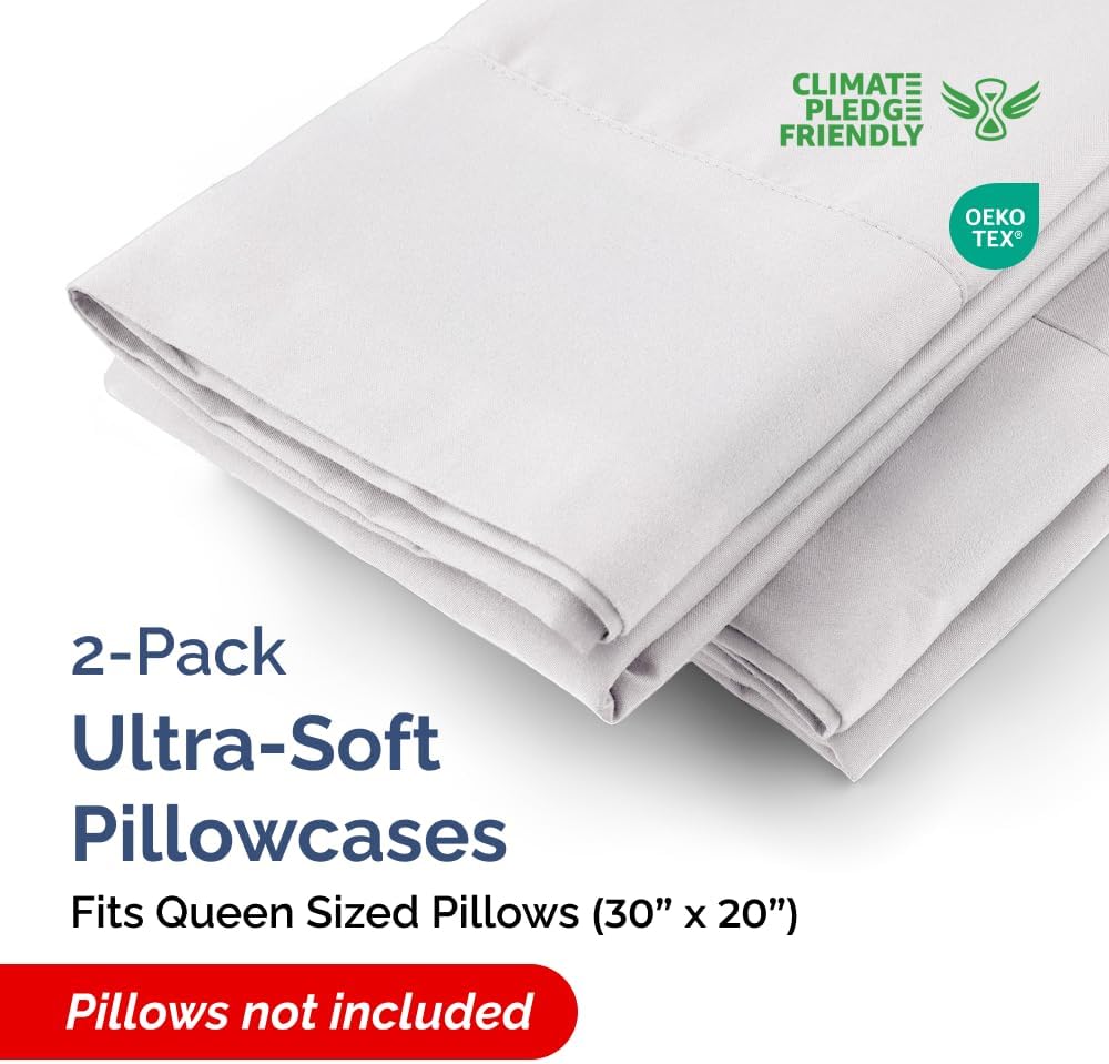 Queen Pillow Cases - 2 Pack - Super Soft Pillowcase Covers - Envelope Enclosure - Hotel Quality Pillow Protectors - Wrinkle Free, Shrink & Stain Resistant - Machine Washable - 20" x 30" (French Grey)