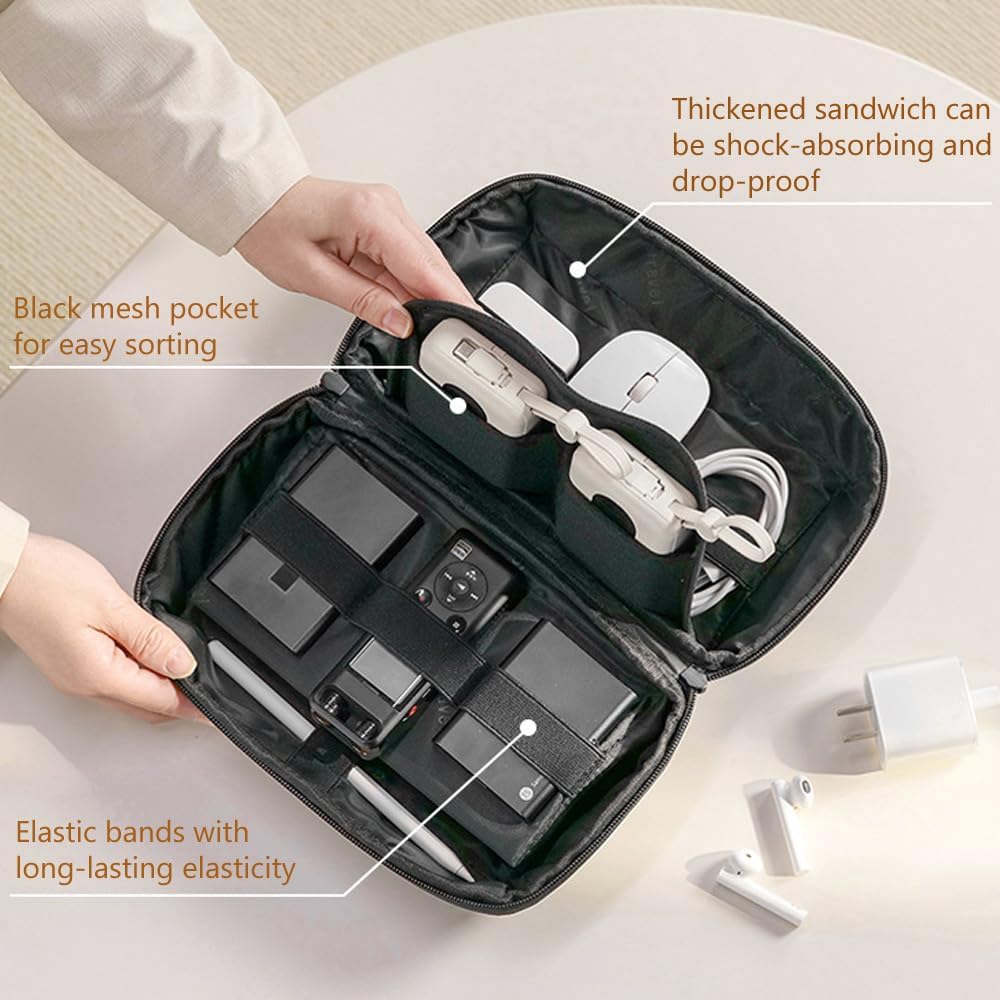 Kaxich Travel Electronics Organizer, Electronics Accessories Bag Portable Cable Organizer Case Waterproof Universal for Adapters Memory Cards, USB Cables (Beige)