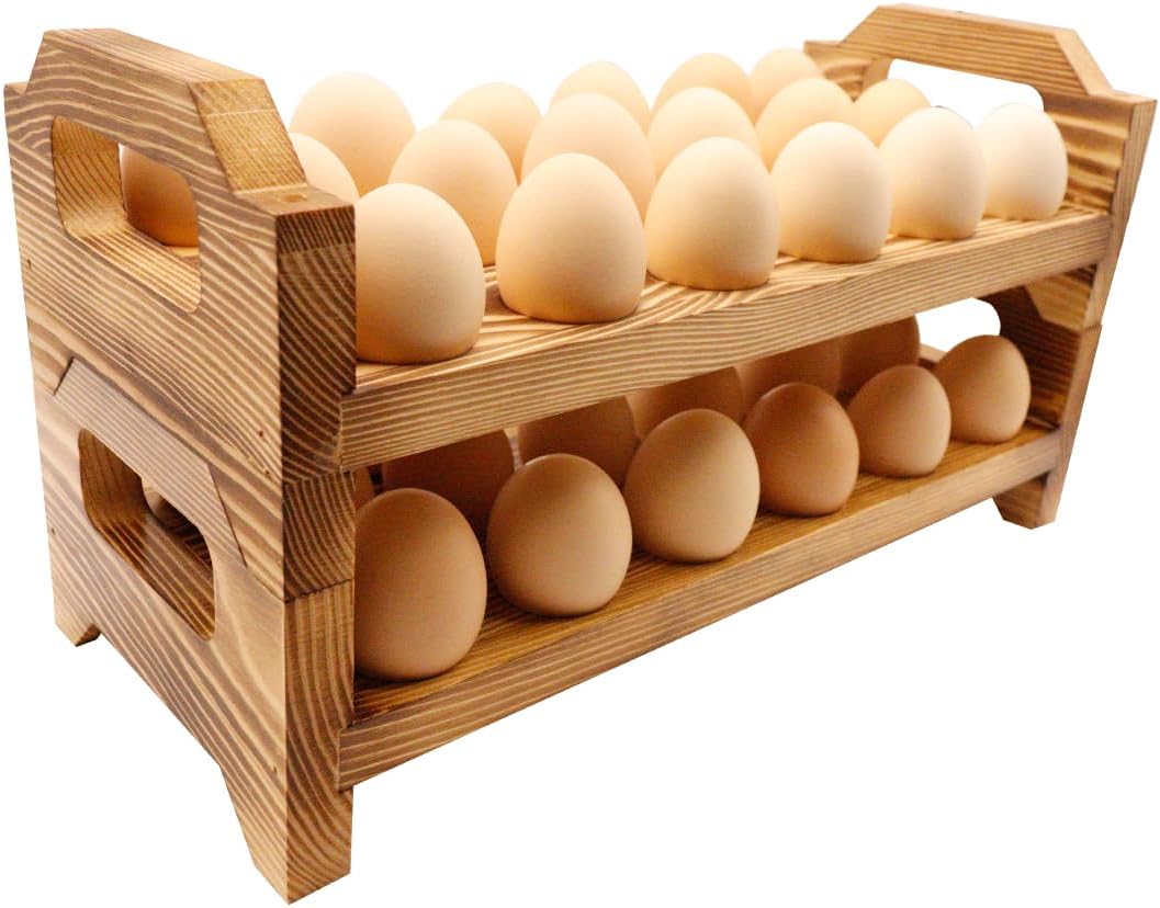 Wooden Egg Holder Countertop, Stackable Egg Storage Trays for 36 Fresh Chicken Deviled Egg Organizer Rustic Kitchen Decoration, Egg Container Rack, set of 2 pieces