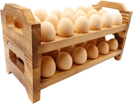 Wooden Egg Holder Countertop, Stackable Egg Storage Trays for 36 Fresh Chicken Deviled Egg Organizer Rustic Kitchen Decoration, Egg Container Rack, set of 2 pieces