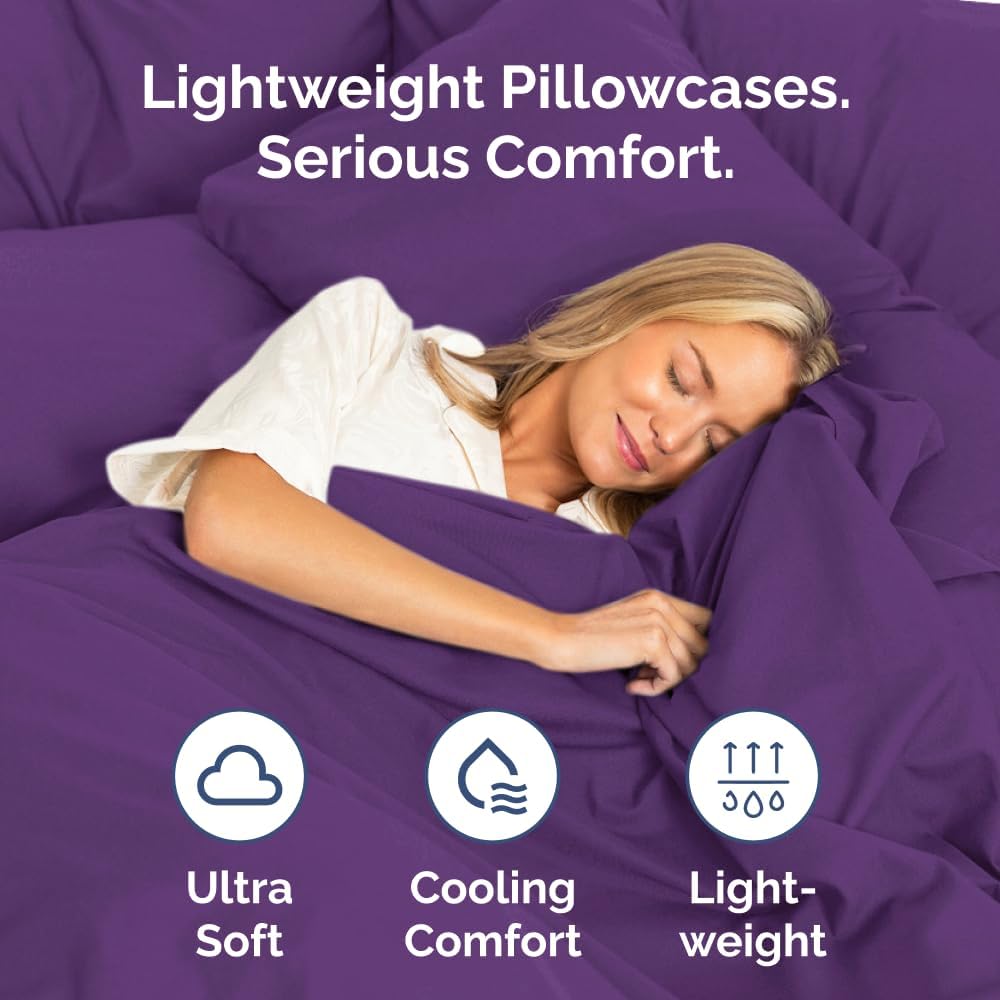 Queen Pillow Cases - 2 Pack - Super Soft Pillowcase Covers - Envelope Enclosure - Hotel Quality Pillow Protectors - Wrinkle Free, Fade, Shrink & Stain Resistant - Machine Washable - 20" x 30" (Purple)