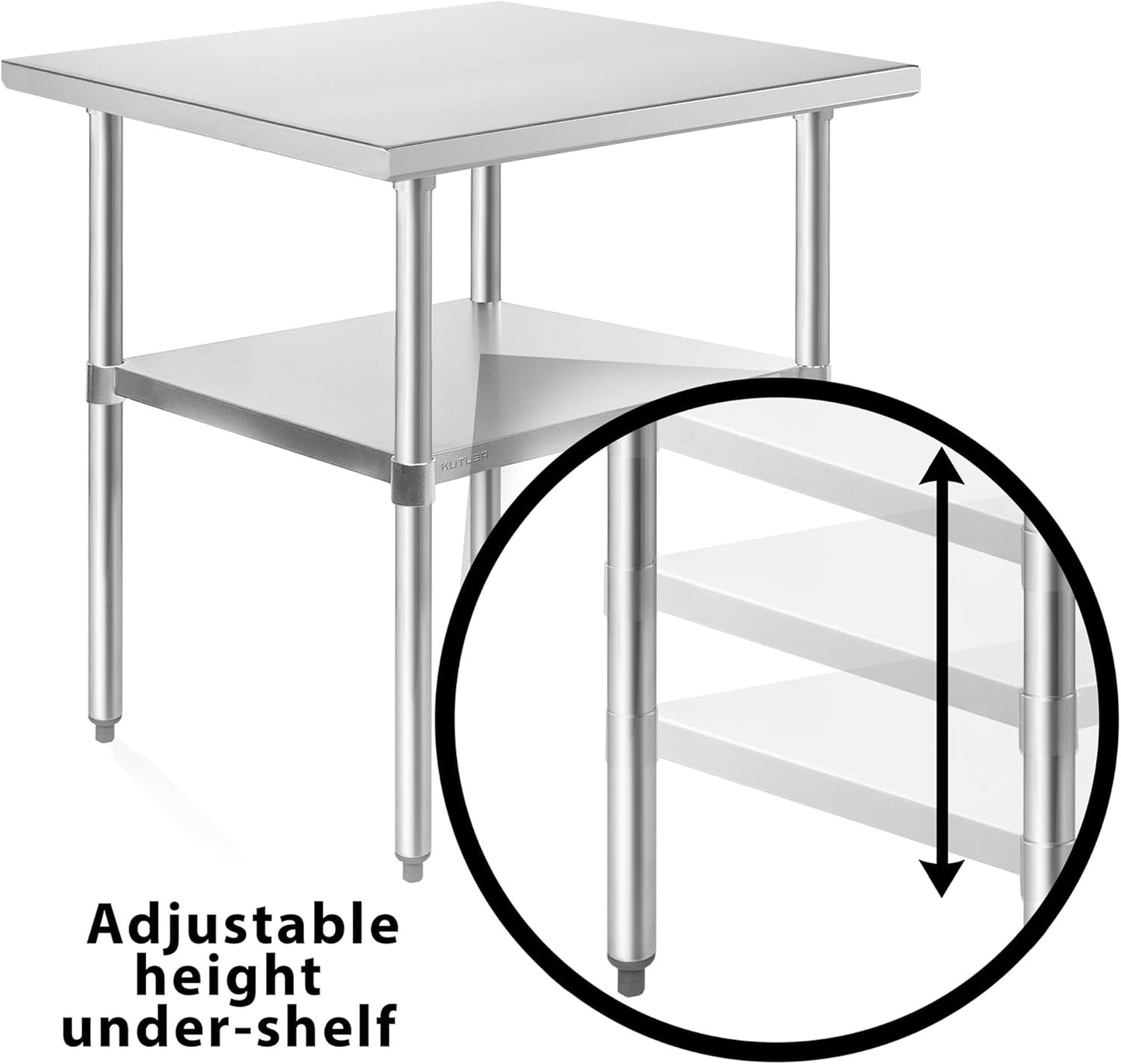 KUTLER Stainless Steel Table 24 x 30 Inches, NSF Heavy Duty Commercial Kitchen Prep and Work Table with Undershelf for Restaurant, Hotel, Home
