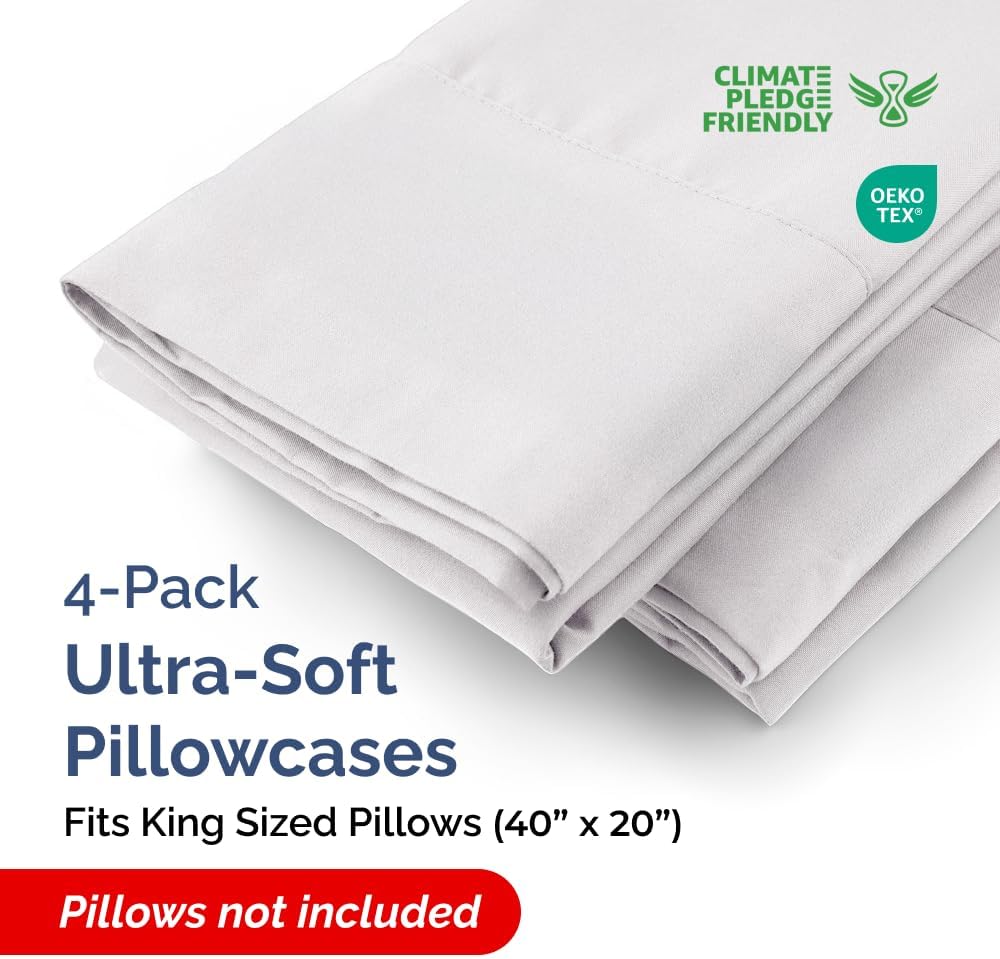 King Pillow Cases - 4 Pack - Super Soft Pillowcase Covers - Envelope Enclosure - Hotel Quality Pillow Protectors - Wrinkle Free, Shrink & Stain Resistant - Machine Washable - 20" x 40" (French Grey)
