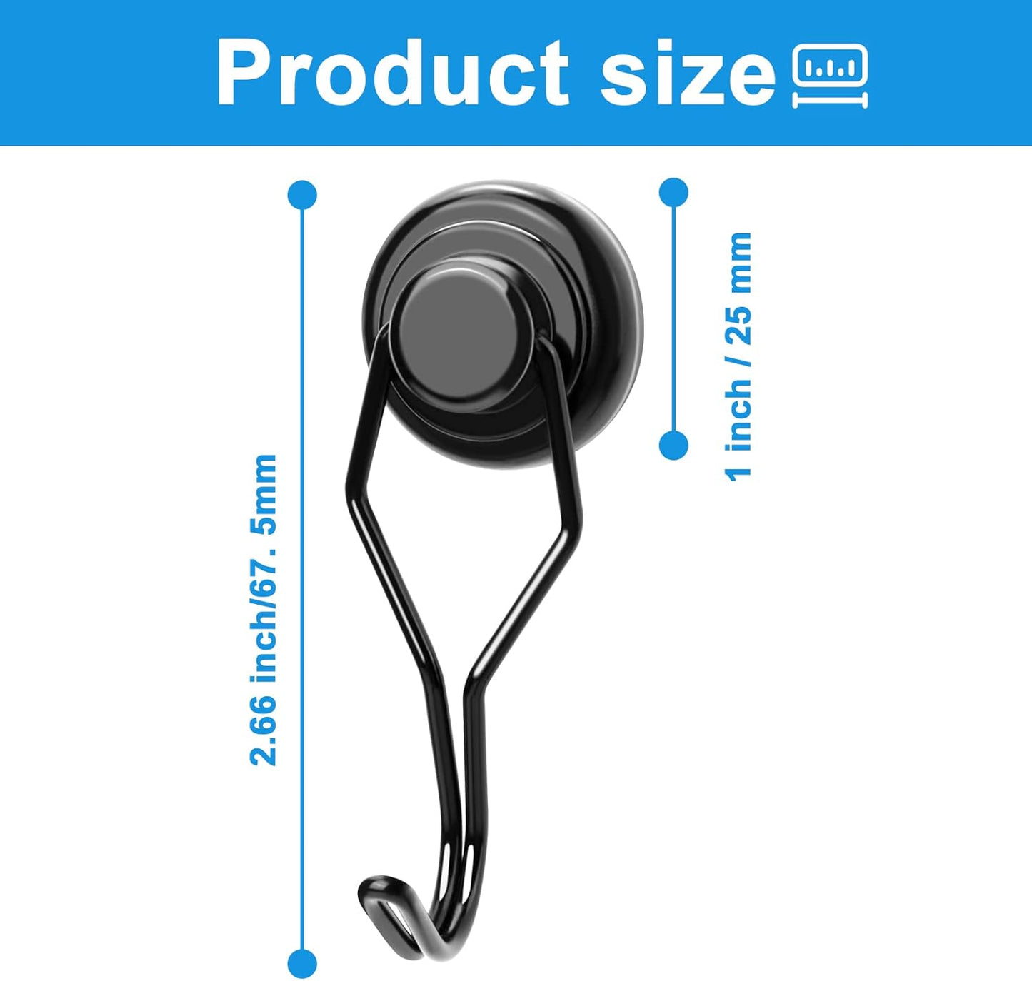 MIKEDE Black Magnetic Hooks Heavy Duty, 80 lb+ Strong Swivel Swing Neodymium Magnetic Hooks for Hanging, Strong Magnet Hanger for Cruise Cabins, Locker, Toolbox, Home, Kitchen - Pack of 10