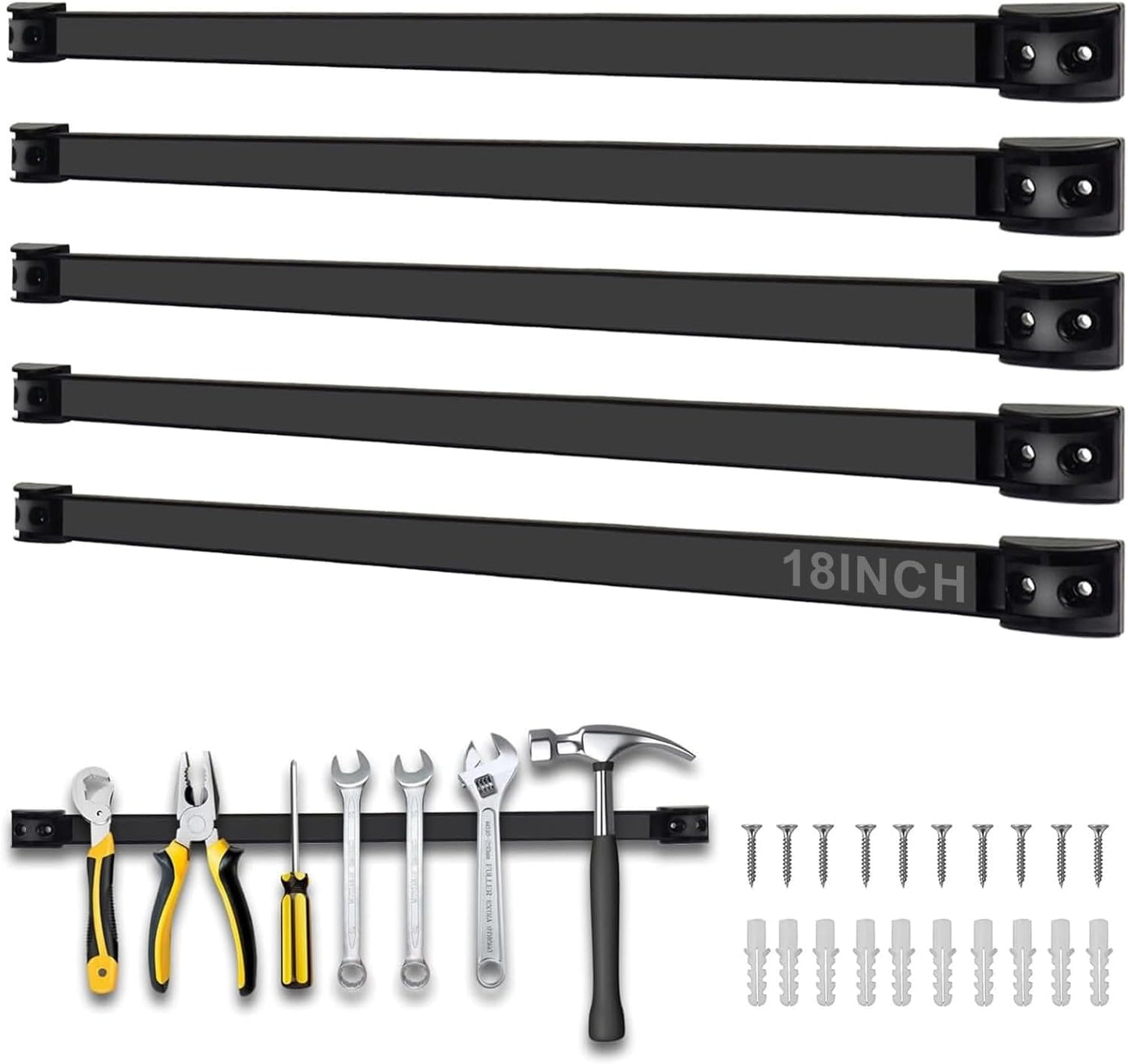 5 Pack Magnetic Tool Holder, Magnetic Strips Tool Magnet Bar PVC Coated for Garage Tool Organizer 18 In