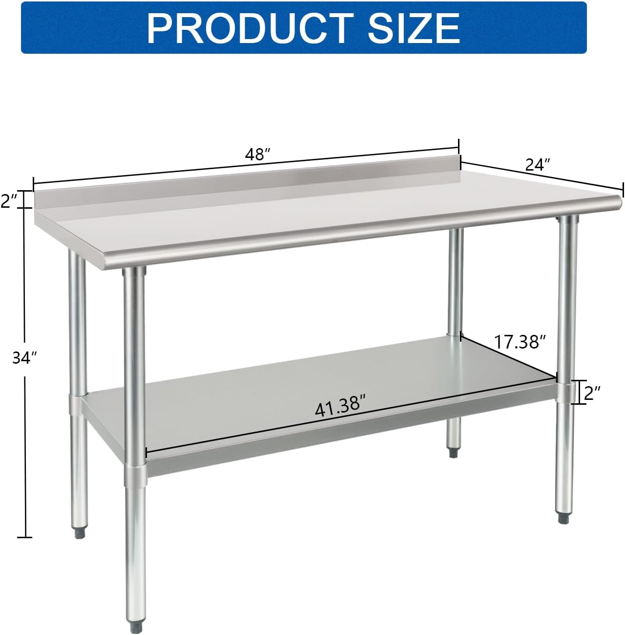 HARDURA Stainless Steel Table Prep & Work Table 24 x 48 Inches NSF Heavy Duty Commercial with Undershelf and Backsplash for Restaurant Kitchen Home and Hotel