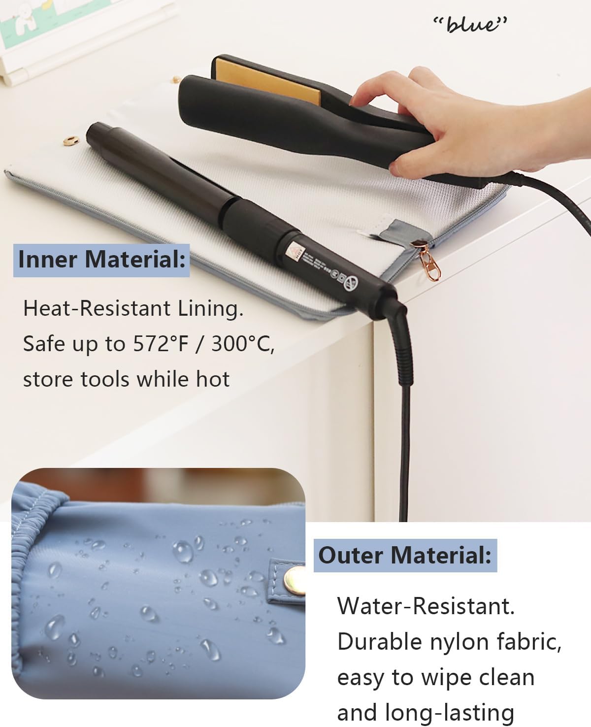 Lifeplus Holder & Mat for Hot Tools, Curling Iron Flat Iron Heat Resistant Hair Tools Travel Bag - Ideal for Home, Travel, Gift (Black)