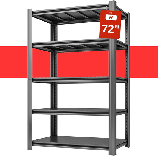 35" W Father&I Industrial Heavy-Dudy Garage Shelving Units/Systems: Metal 5-T Storage Shelves Adjustable for Basement/Closet/Tote/Kitchen/Pantry Organization, 72" H*35" W *15.7" D, Black