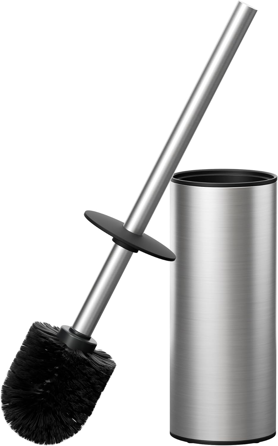 FORIOUS Toilet Brush and Holder Set Brushed Nickel, Heavy Duty 304 Stainless Steel Base and Long Handle Toilet Bowl Cleaners Brush, for Bathroom Storage and Organization, 2 Brush Head