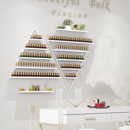 Wall Mounted Shelf Nail Polish Bottle Display Rack, Triangular Essential Oil Perfume Storage Rack, Multifunctional Hanging Salon/Beauty/Nail Shop Organizer Perfume Holder(Size:4,Color:White)