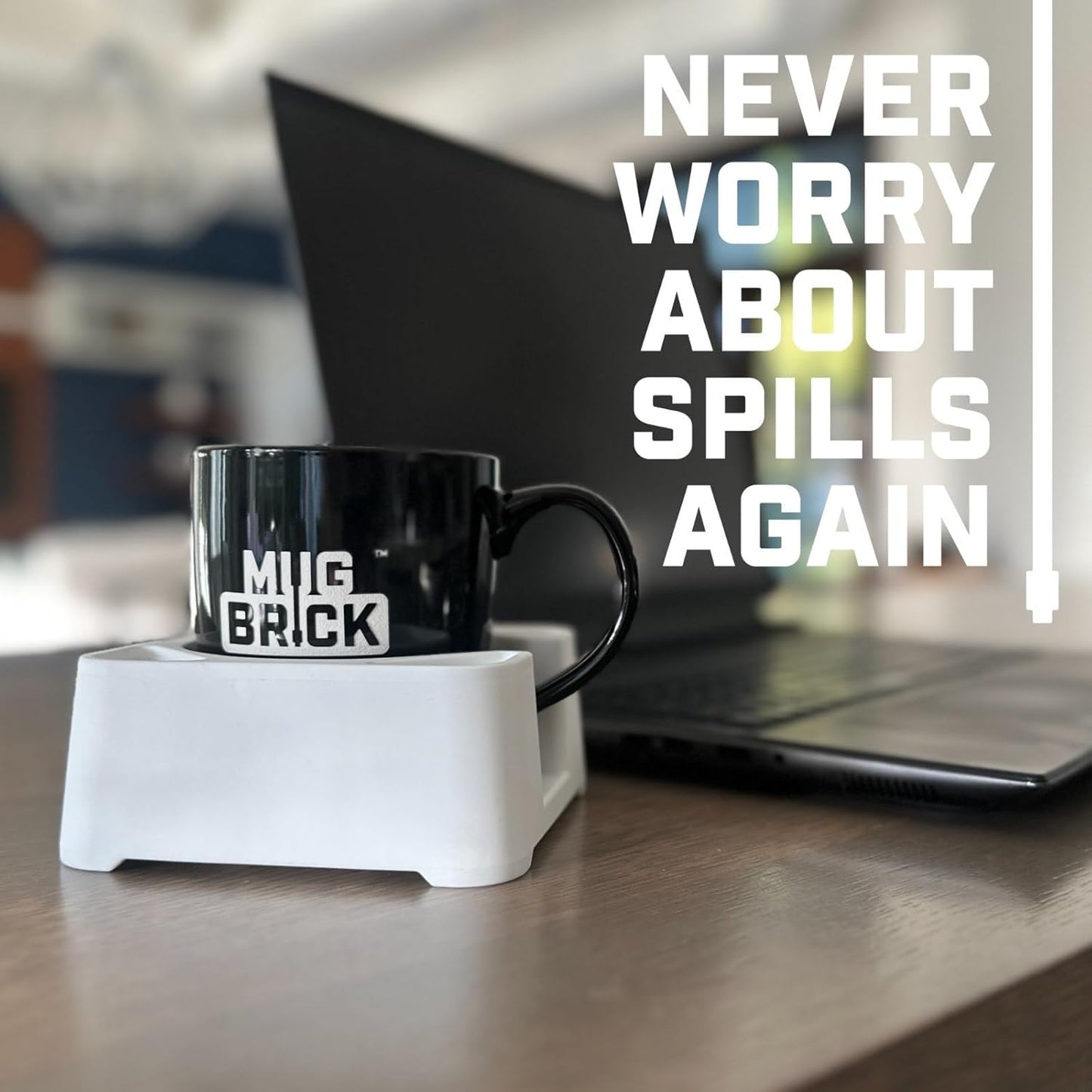 MugBrick Drink Holder for Couch, Bed, Car, Boat - Non-Spill Table and Desk Cup Holder, Tip Proof Spill Prevention Organizer, Black + Yellow Glow