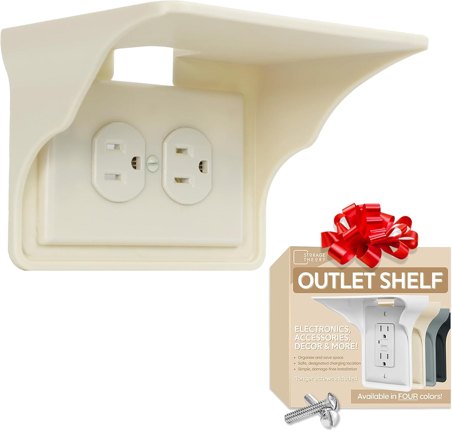 Power Perch Horizontal Wall Outlet Shelf with Cord Storage Strap - Declutter & Reclaim Bathroom Counter Space - Alexa Stand, Apple Homepod Shelf, Toothbrush Holders Wall Mounted - Almond, 1-Pack