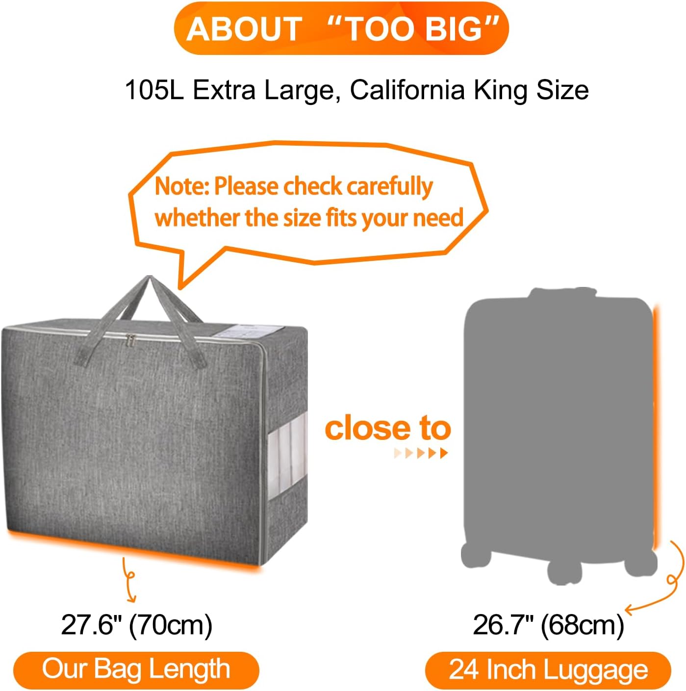 3 Pack 105L Comforter Storage Bags, Extra Large Bedding Storage Bags with Card and Clear Window, Reinforced Handles & Zippers, Foldable Closet Organizers for Blanket Pillow Clothes