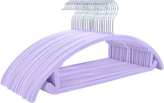 MIZGI Premium Velvet Hangers 50 Pack Heavyduty- Non Slip No Shoulder Bump Suit Hanger - Chrome Hooks,Space Saving Clothes Rounded Shape for Coat,Sweater,Jackets,Pants