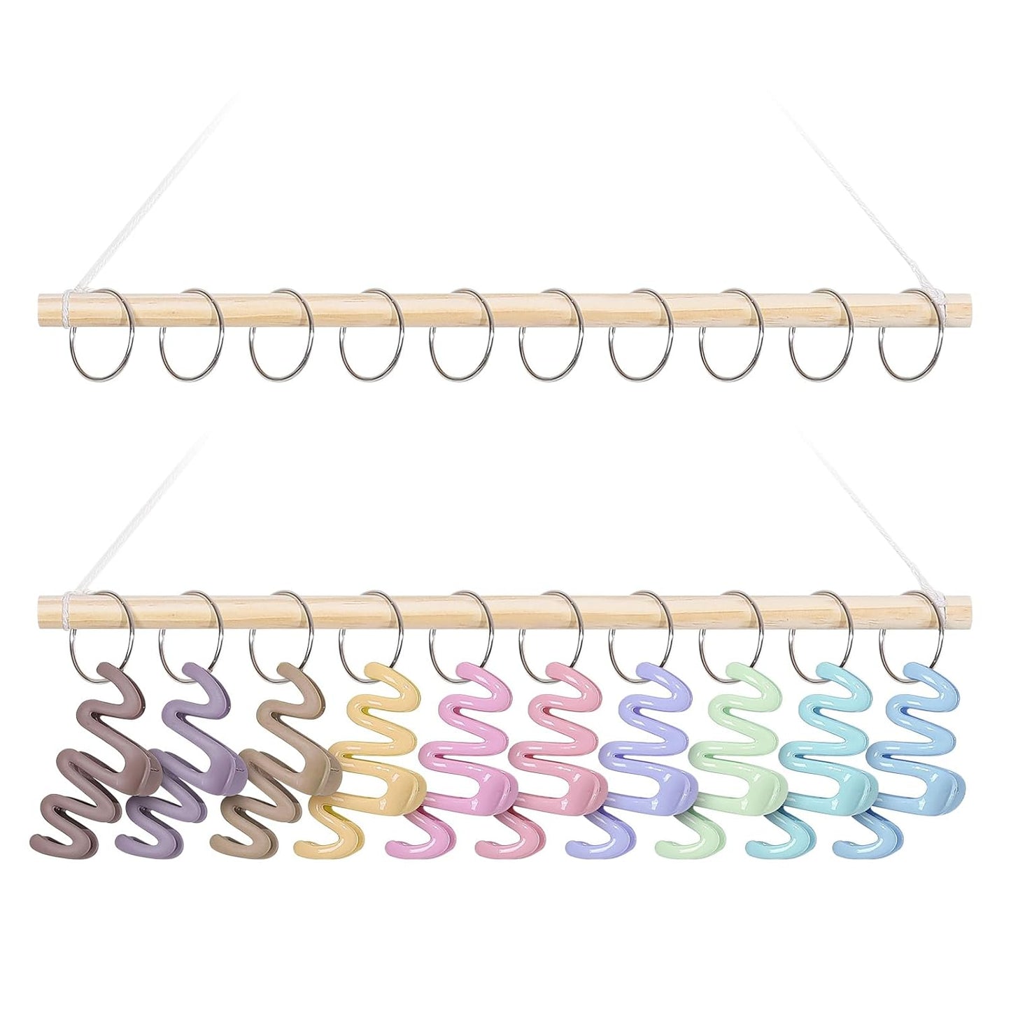 SNOWSTAR Macrame Hair Claw Clip Organizer with10 Metal Rings,Hanging Hair Clip Holder and Storage for Women Girls,Claw Clips Hanger Home Decor for Wall,Door,Closet