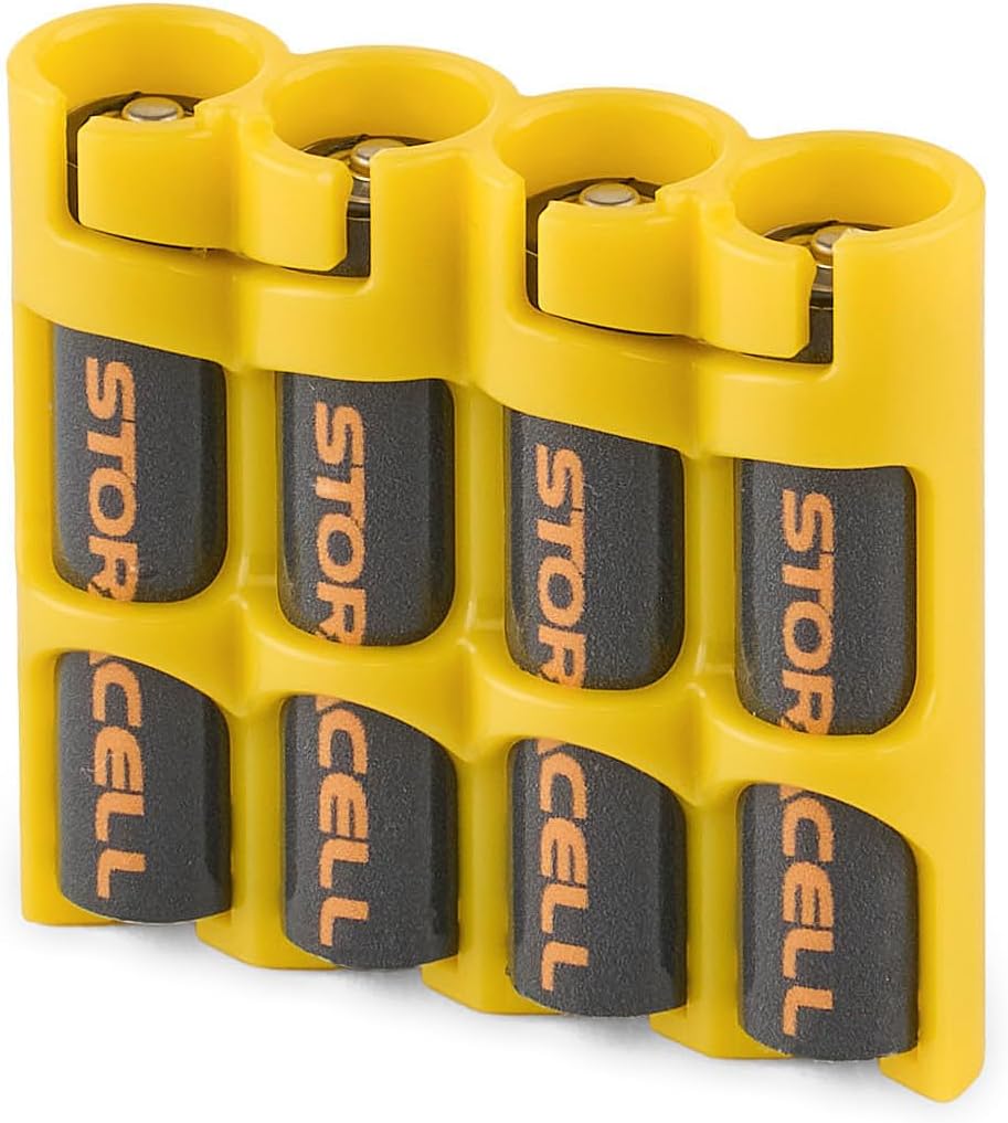 Storacell by Powerpax Slimline AAA Battery Storage Caddy, Yellow, Holds 4 Batteries (Not Included)