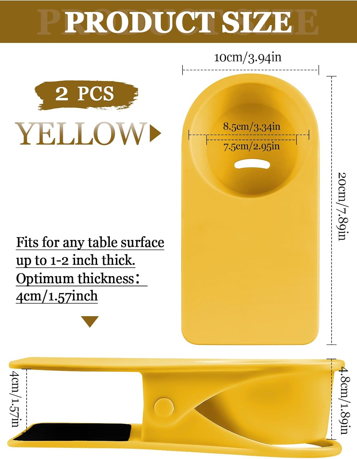 Kalolary 2-Pack Table Edge Cup Holder - Versatile Clip for Drinking Cups, Mugs & Bottles - Ideal for Home, Office & School (Yellow)
