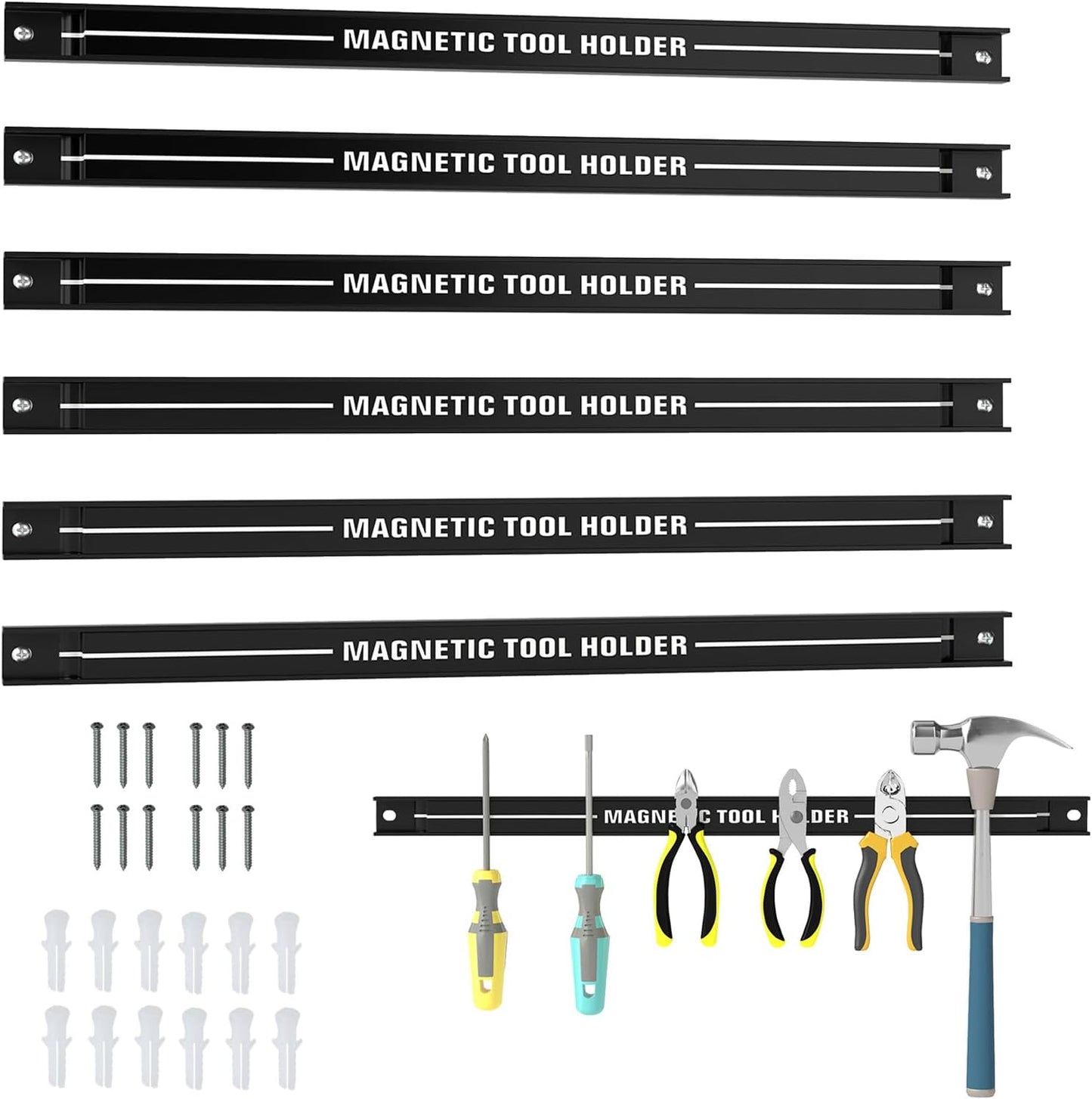 Goplus 6PCS 18" Magnetic Tool Holder, Wall Mounted 176LBS Capacity Magnetic Tool Organizer, Heavy Duty Metal Tool Rack, Tool Magnet Bar, Magnetic Tool Holder Strip for Garage Workshop