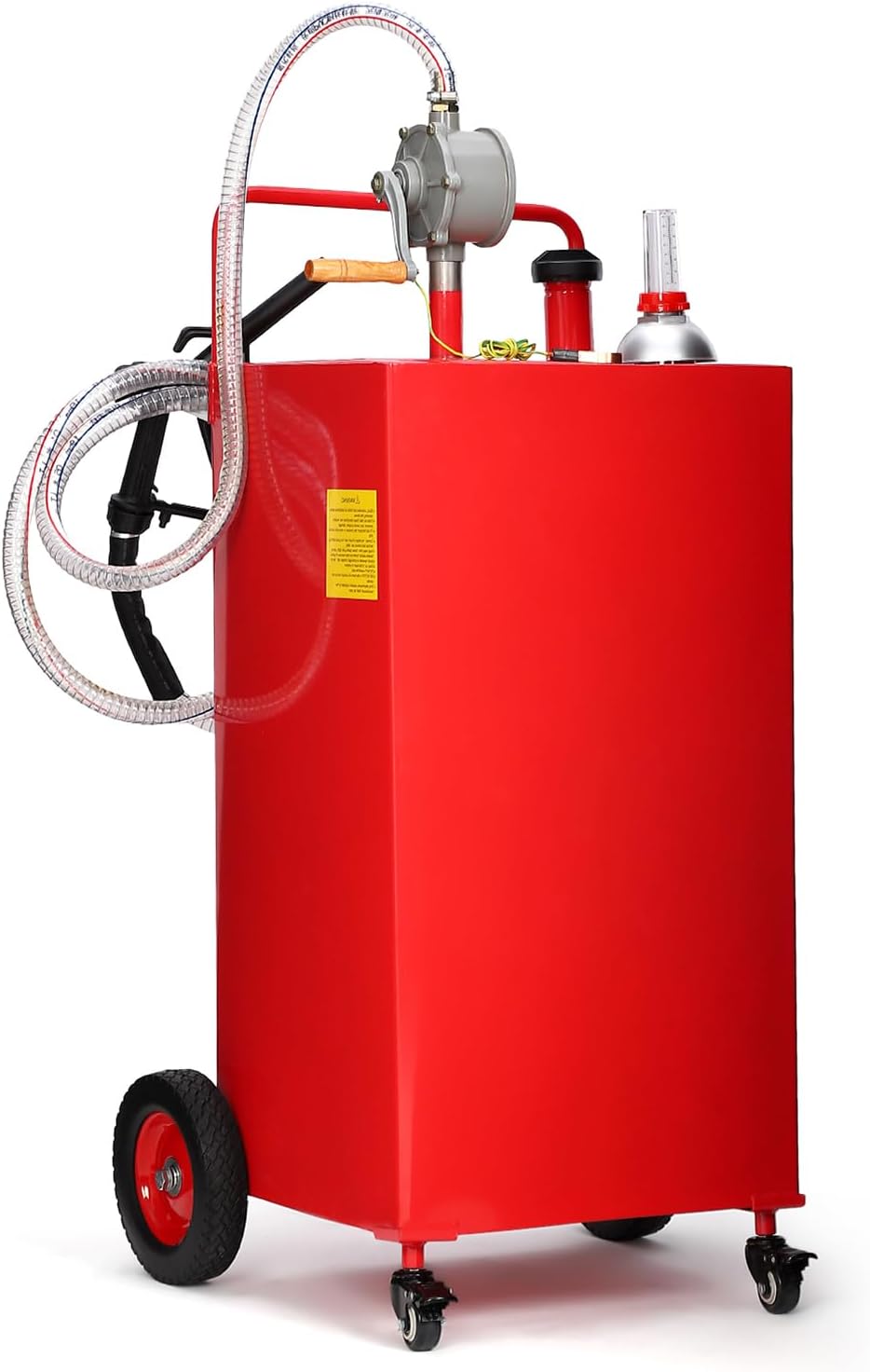 35 Gallon Gas & Diesel Fuel Caddy with Transfer Pump – Mobile Fuel Storage Tank with 4-Wheel Cart for Boats, Lawn Mowers, Snowblowers, Motorcycles & Construction Equipment - Red