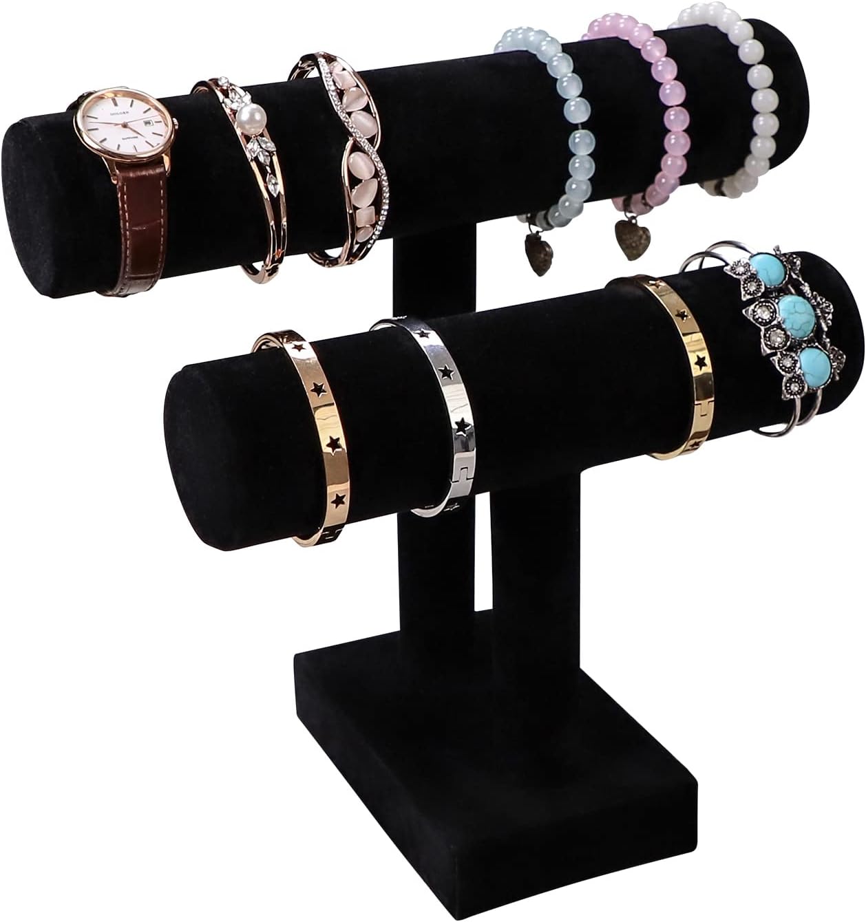Wudygirl Velvet Bracelet Holder2 Tie Jewelry Stand Jewelry Holder Organizer for Bracelets Watches Necklaces Gift for Girl Women（Black 2 Tie）