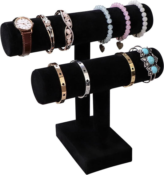Wudygirl Velvet Bracelet Holder2 Tie Jewelry Stand Jewelry Holder Organizer for Bracelets Watches Necklaces Gift for Girl Women（Black 2 Tie）