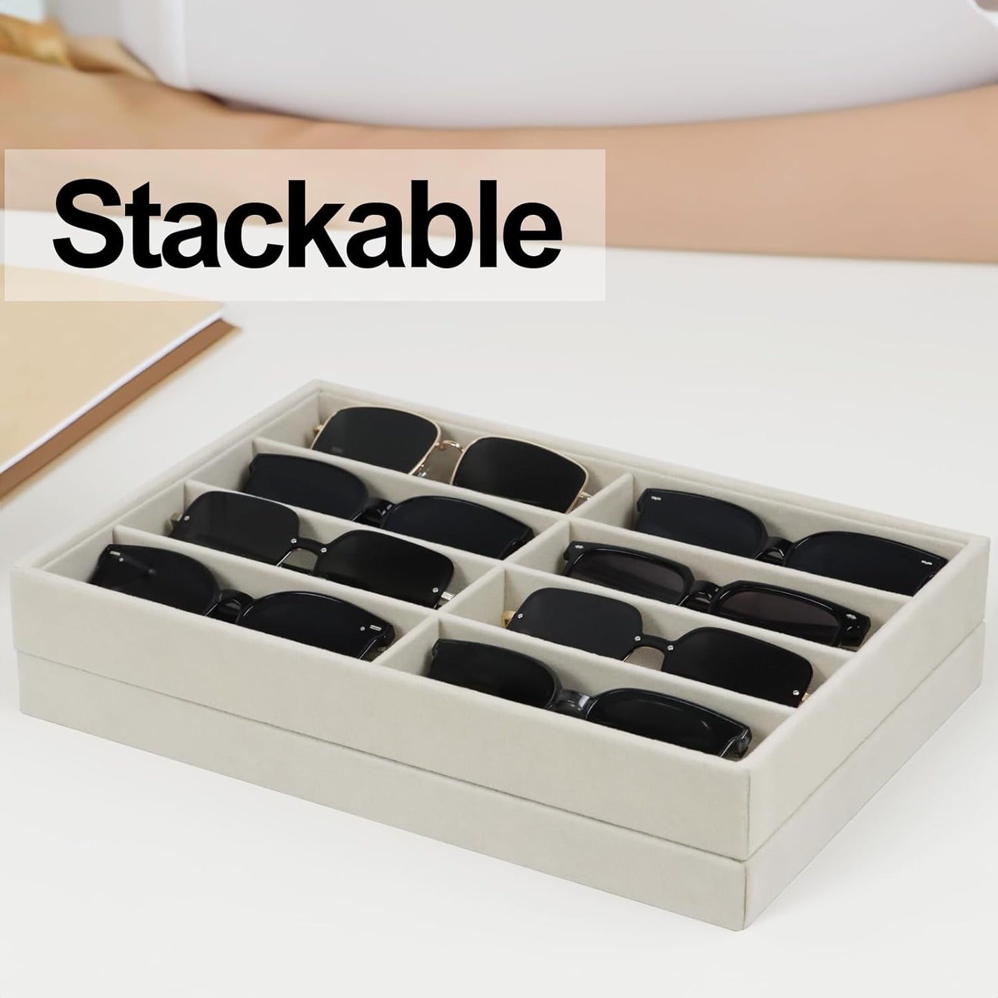 Large Velvet Sunglasses Storage Organizers Jewelry Organizer, Velvet Jewelry Organizer, Large Jewelry Drawer Organizer Tray, Eyeglass Organizer Earring Holder Ring Display (Sunglass Tray)