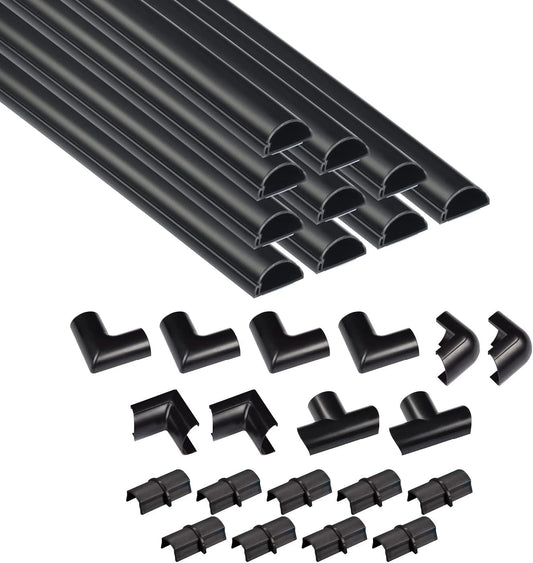 D-Line 157in Cord Cover Kit, Self-Adhesive Wire Hiders, Cable Raceway to Hide Wires on Wall, Electrical Cable Management - 10x 15.7 Lengths & 19 Accessories - 1.18" (W) x 0.59" (H) - Black