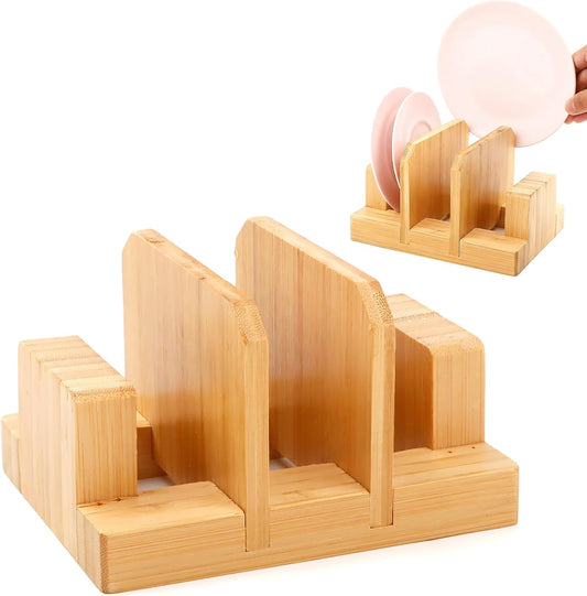 Bamboo Pot Lid Holder, Cutting Board Organizer Holder, Dish Plate Pot Lids Organizer Rack for Cabinet and Countertop