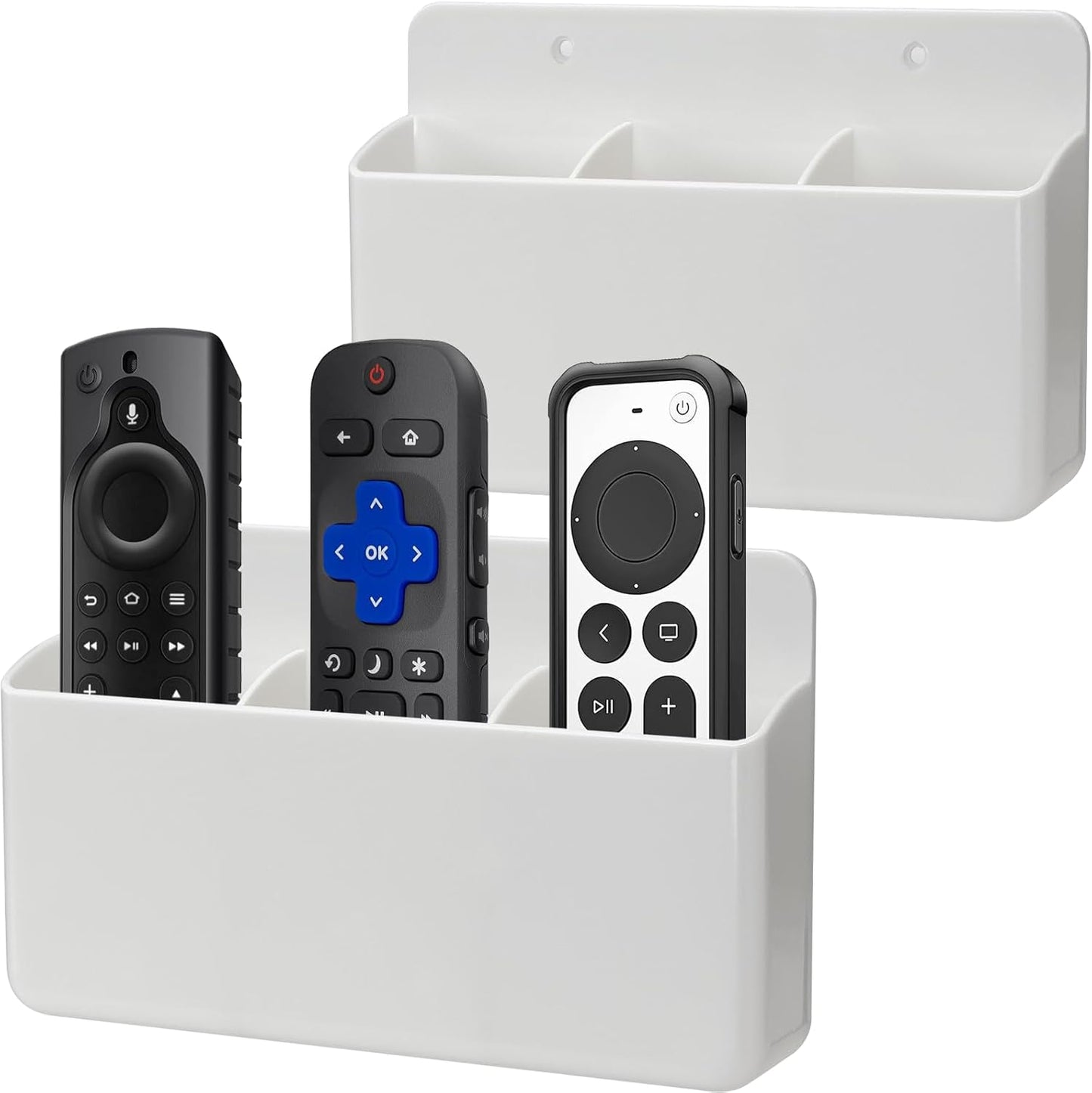 2 Packs Remote Control Holder 3 Slot Wall TV Remote Holder Self Adhesive Marker Holder, Wall Pen Holder Stroage for Home Office School (White)