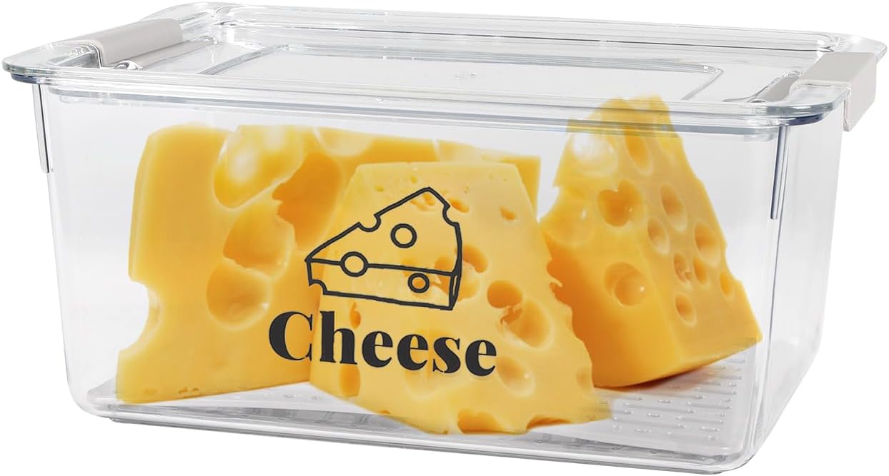 Cheese Holder Food Storage, Airtight Cheese Storage Box with Lid- Non Toxic, Lunch Meat Storage Sandwich Ham Cheeses Salami Sliced Turkey for Refrigerator to Keep Food Fresh,Clear-1Pack