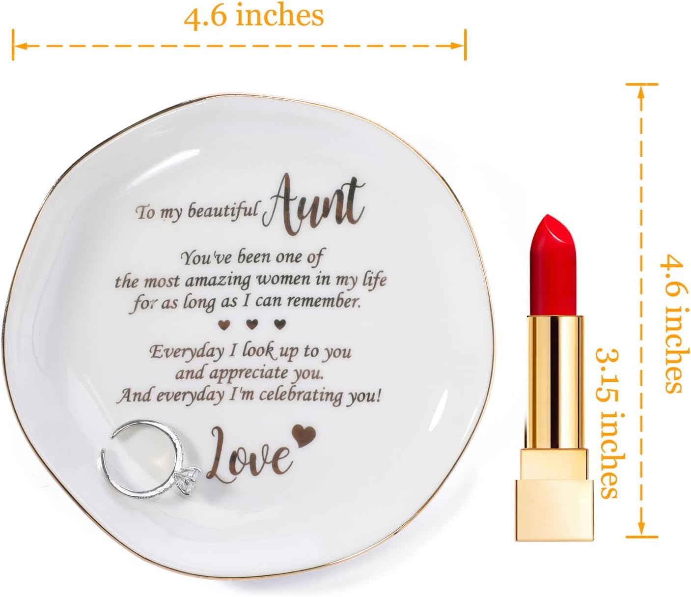 HOME SMILE Christmas Mothers Day Birthday Gifts for Aunt from Newphew or Niece-Ceramic Ring Dish Jewelry Tray-Everyday I look Up to you and appreciate to you