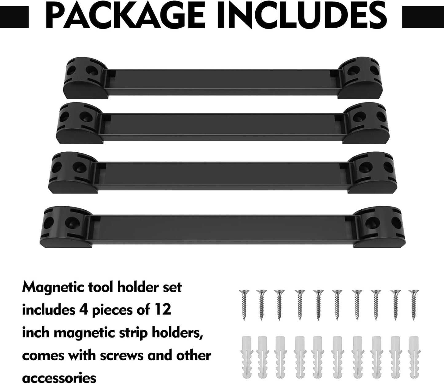 12" Magnetic Tool Holder, 4 Packs Magnetic Storage Strips Magnet Bar PVC Coated for Garage Tool Organizer Mounted Hanging Strip,Heavy Duty of Holder Easy to Install