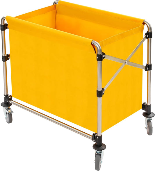 Commercial Laundry Cart with Wheels,Folding Laundry Hamper Cart,Heavy Duty Rolling Laundry Basket with Large Capacity,Laundry Sorter Trolley for Home Hotel Apartment (Yellow, 34.25 * 20.47 * 30.7in)