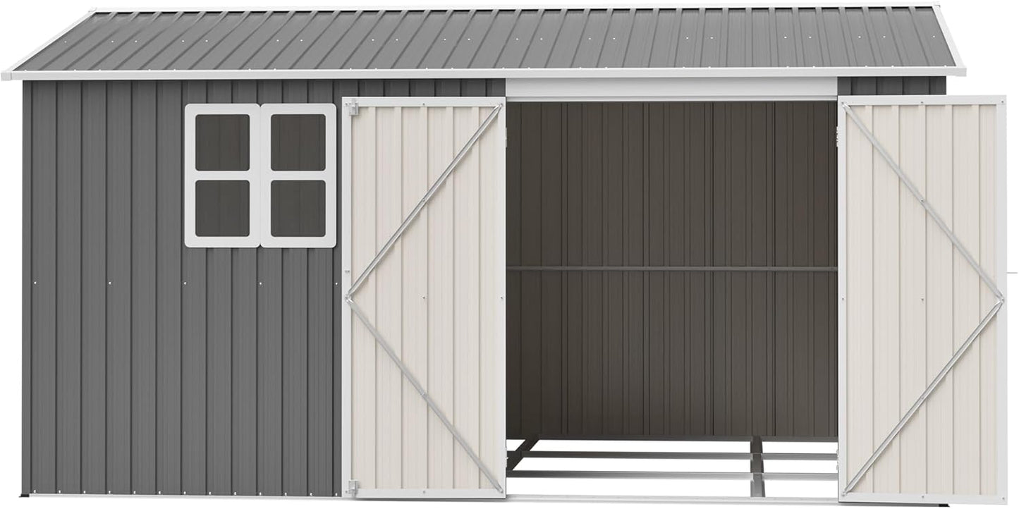 10x12 FT Outdoor Metal Storage Shed, Large Garden Tool Shed with Window & Metal Frame Floor for Patio Storage