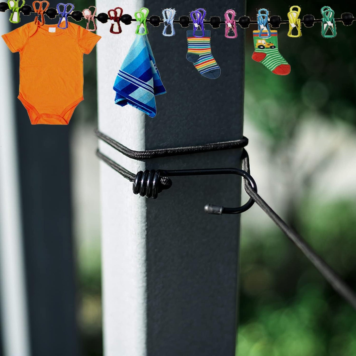 2 Pack Portable Clothesline with 12 Clothespins, Windproof Travel Clothesline Stretchy Retractable Elastic Laundry Clothes Line for Backyard, Vacation Hotel, Balcony Clothes Drying Line