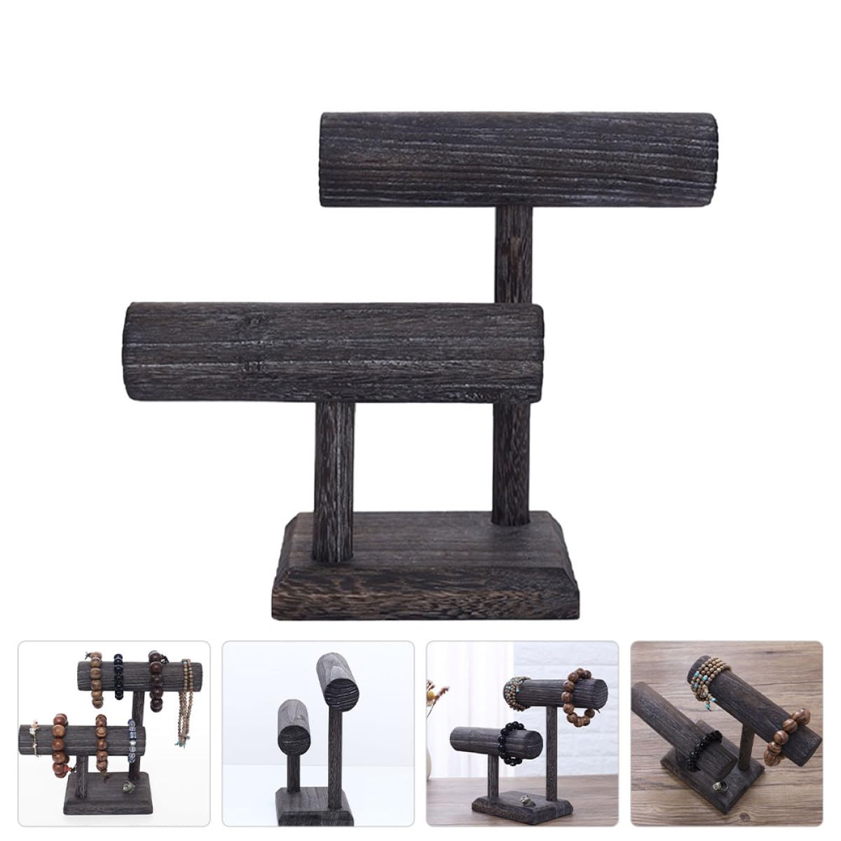 Solid Wood Scrunchie Holder Hair Tie Organizer Stand Vintage Jewelry Display Rack for Women Teen with Headband Storage
