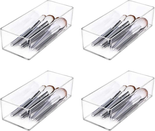 JessLab Acrylic Organizers, Bathroom Organizer for Drawer, 4-Pack Cosmetic Display Cases for Vanity, Countertop, Desk, Kitchen, and Makeup Storage, 1-Section