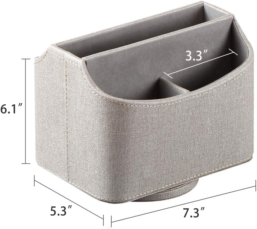PU Leather Remote Control Holder,360 Degree Spinning Desk TV Remote Caddy,Desk Organizers and Accessories,for Controller,Media,Mail,Calculator,Mobile Phone,Pen Storage Holder(Beige)