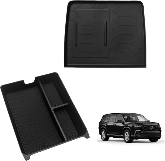 Muslogy Center Console Organizer & Wireless Charger Protective Mat Compatible with Honda Pilot 2023-2025/2024-2026 Passport Accessories Phone Charge Area Cover Console Inserts Mats Anti Slip 2PCS Set