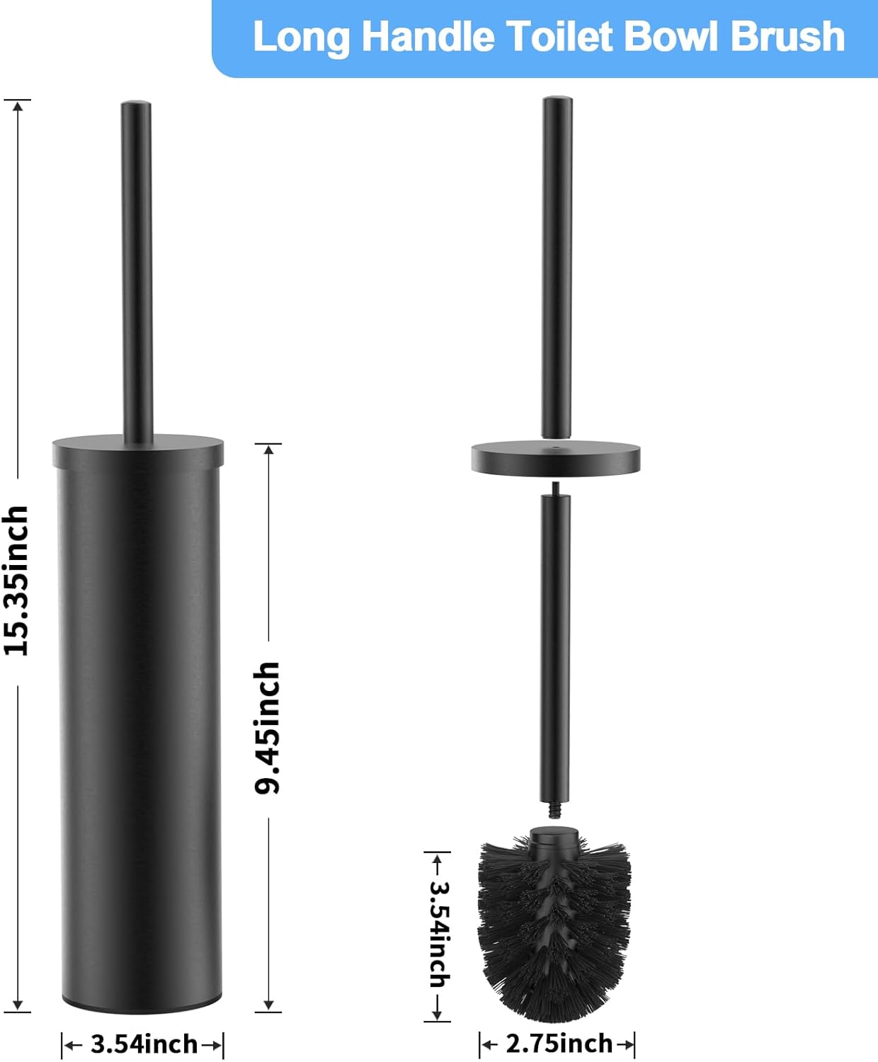 Stainless Steel Toilet Brush and Holder Set Oil Rubbed Matte Black Heavy Duty Toilet Bowl Brush with Long Handle for Bathroom and Farmhouse