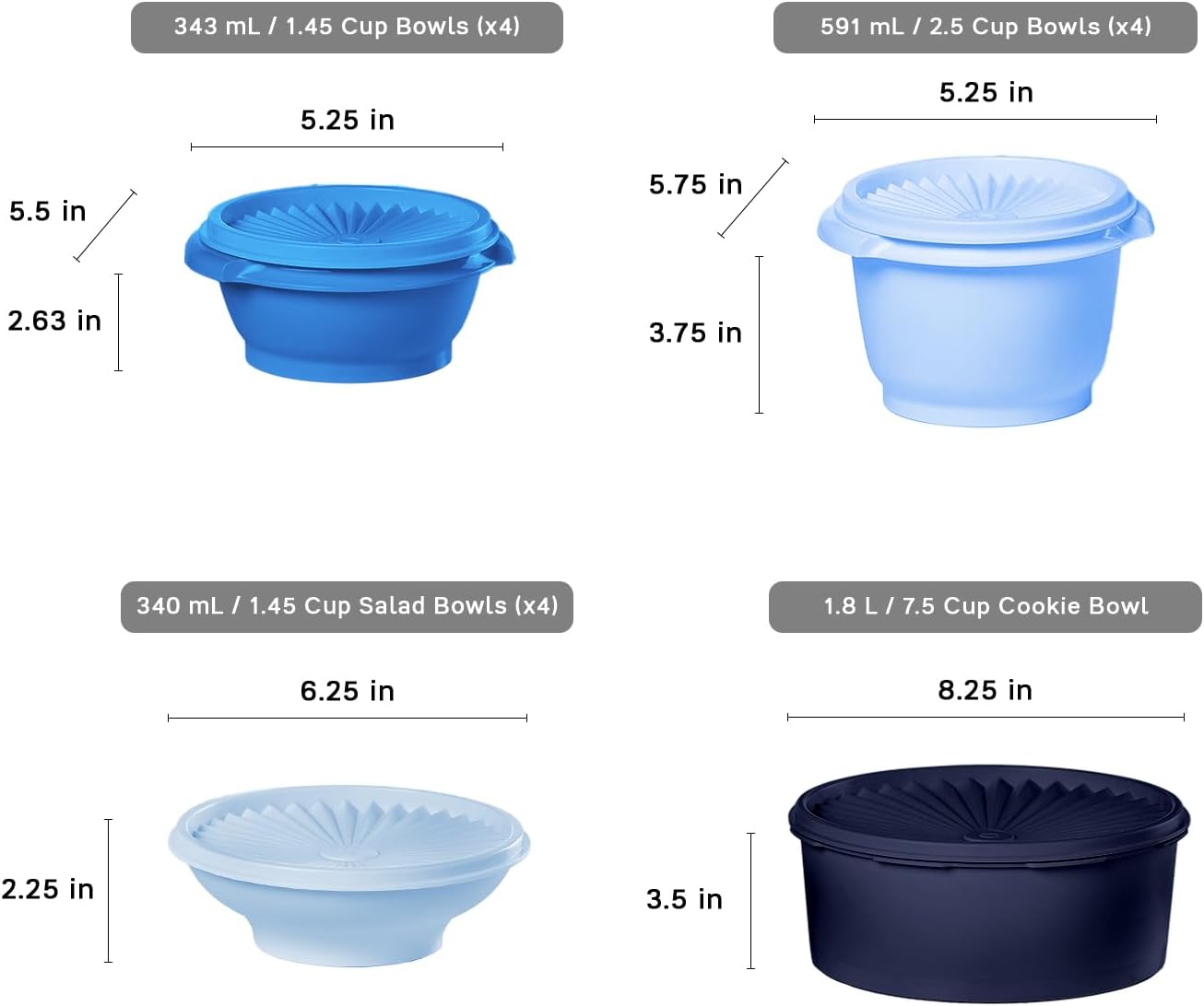 Tupperware Heritage Collection, New 36 Piece Food Storage Container Set in Vintage Blue, Dishwasher Safe and BPA Free (18 containers, 18 lids)