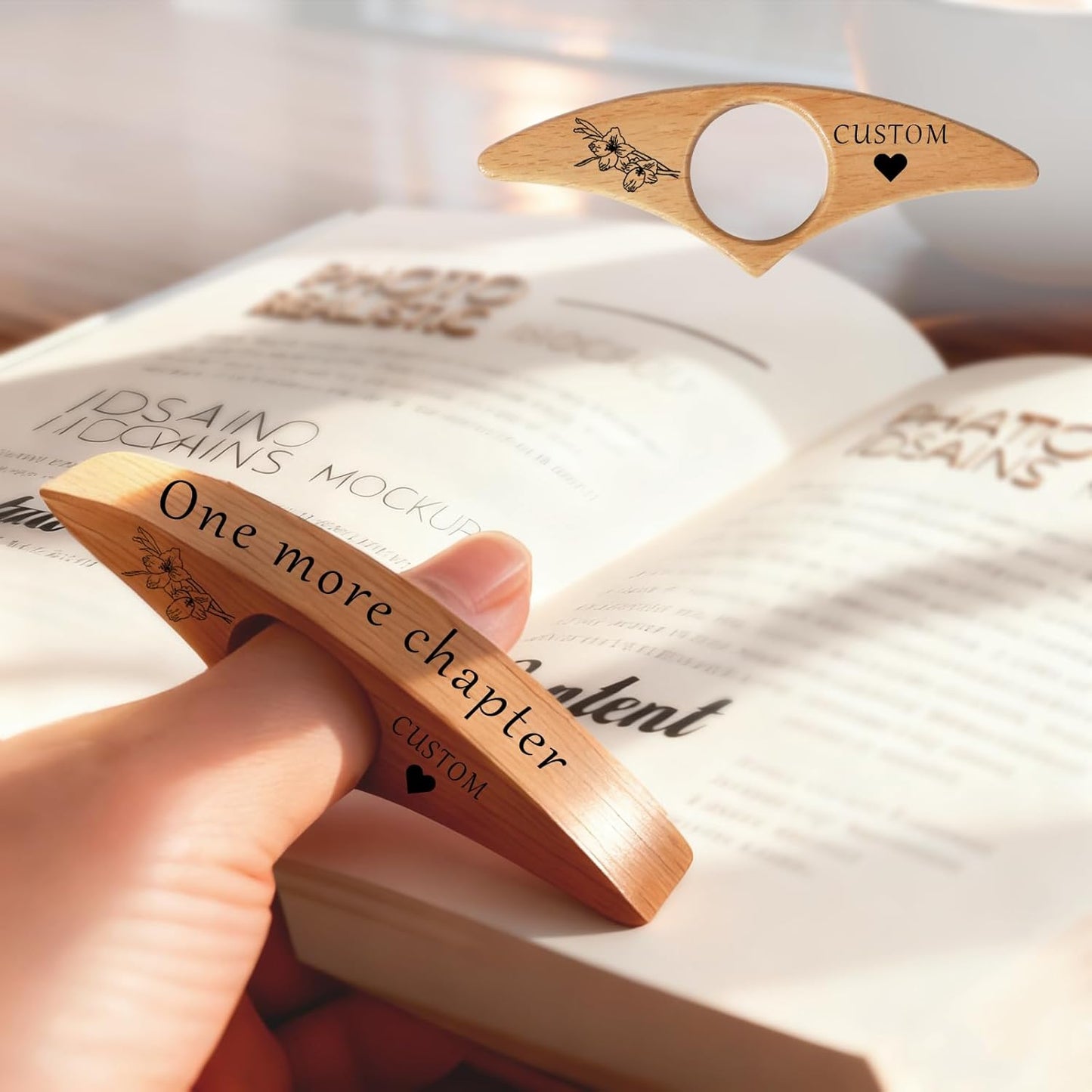 Personalized Book Page Holder Engraved Text - Custom Wooden Thumb Page Holder Wood Reading Accessory (wx01)