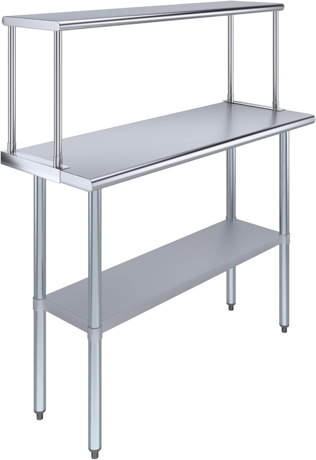 Stainless Steel Work Table with Wide Single Tier Overshelf | Metal Kitchen Prep Table & Shelving Combo (18" x 48" Work Table + 12" Overshelf)