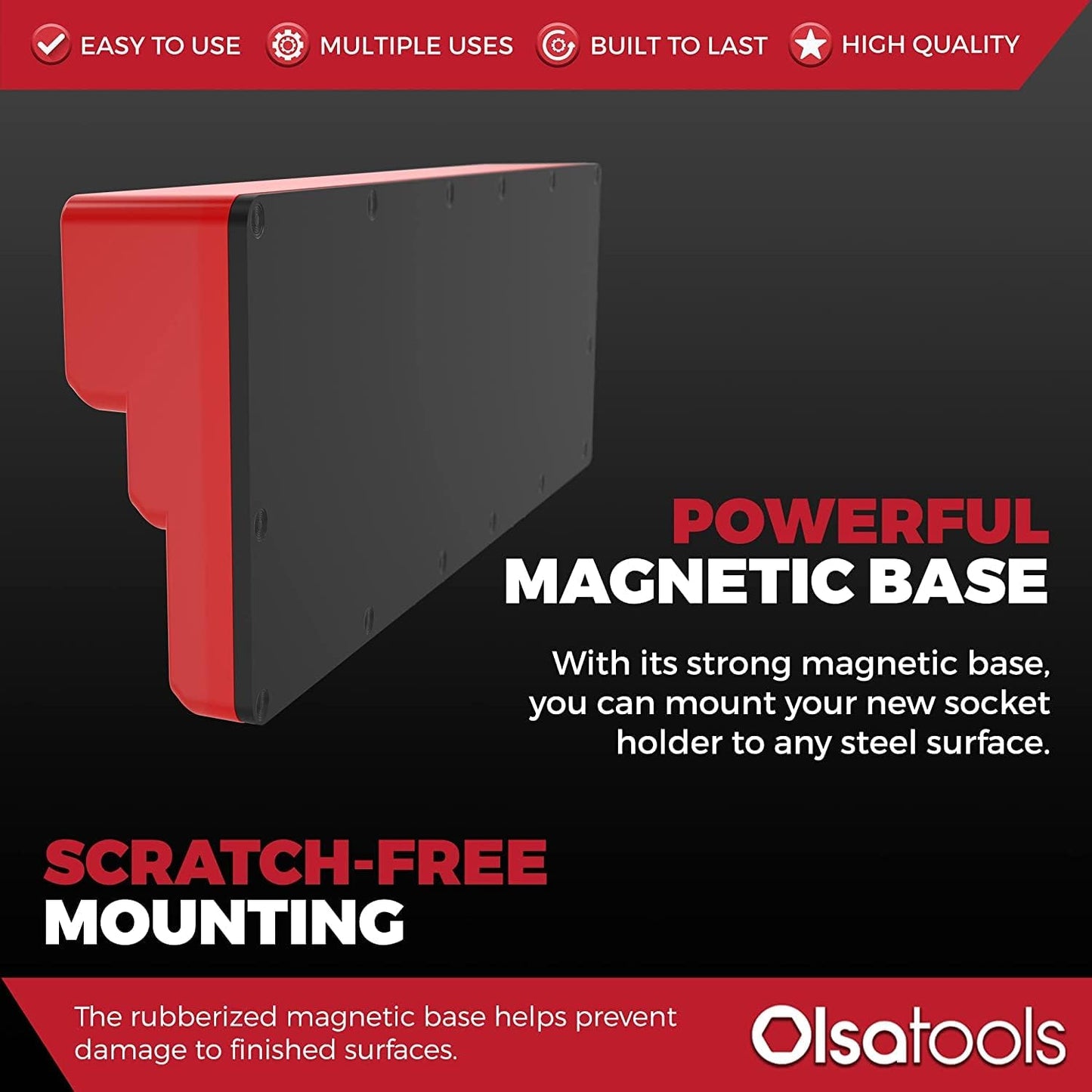 Olsa Tools Magnetic Socket Organizer (1/4-Inch Drive, 3 Row) - Magnetic Tool Organizer & Socket Holder - Tool Box Socket Organizers - SAE Red - Holds 39 Sockets - Professional Grade - Part: 1545
