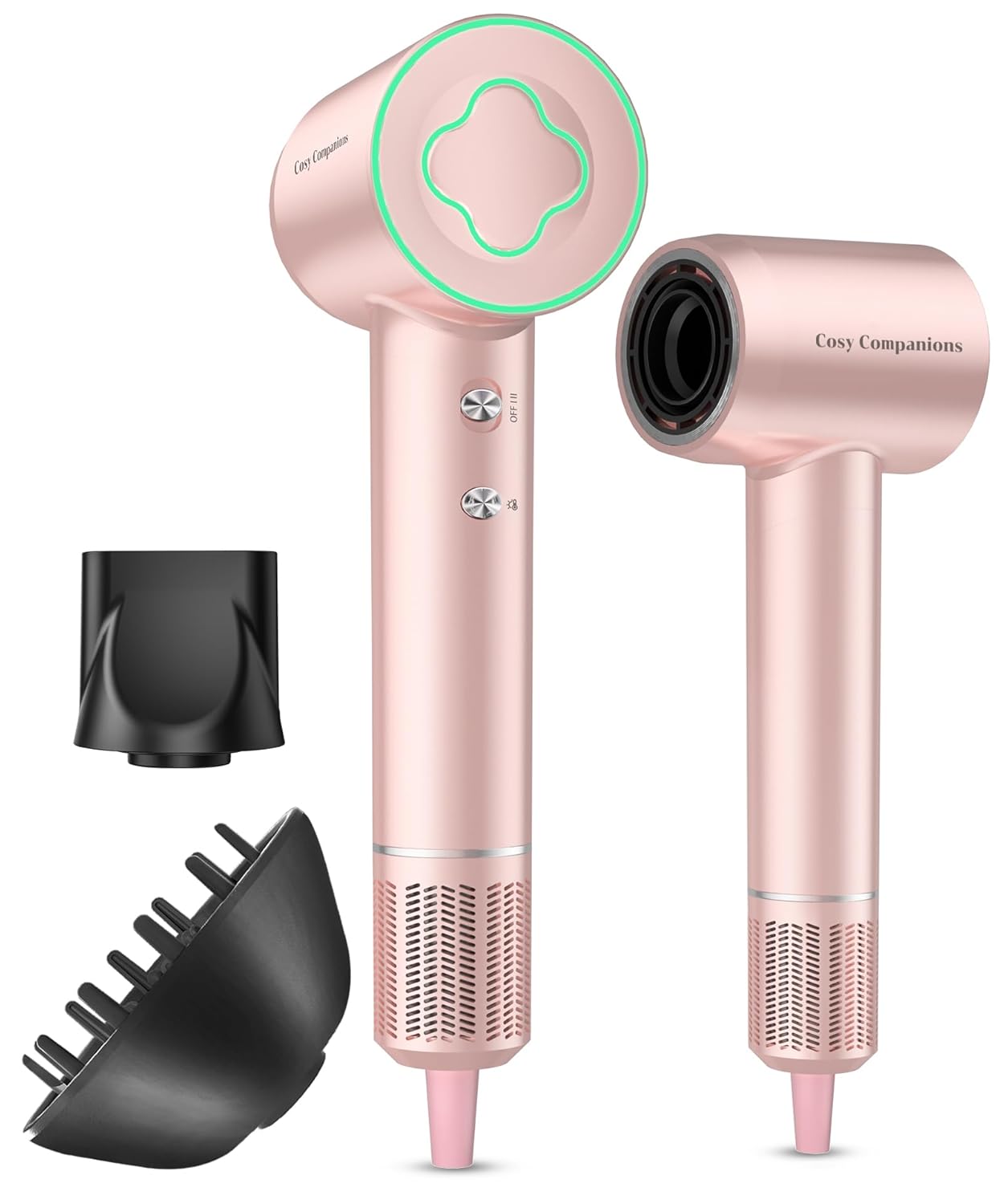 Hair Dryer - 150000 RPM High-Speed Brushless Motor Negative Ionic Blow Dryer for Fast Drying, Low Noise Thermo-Control Hair Dryer with Diffuser and Nozzle, Gleaming Pink