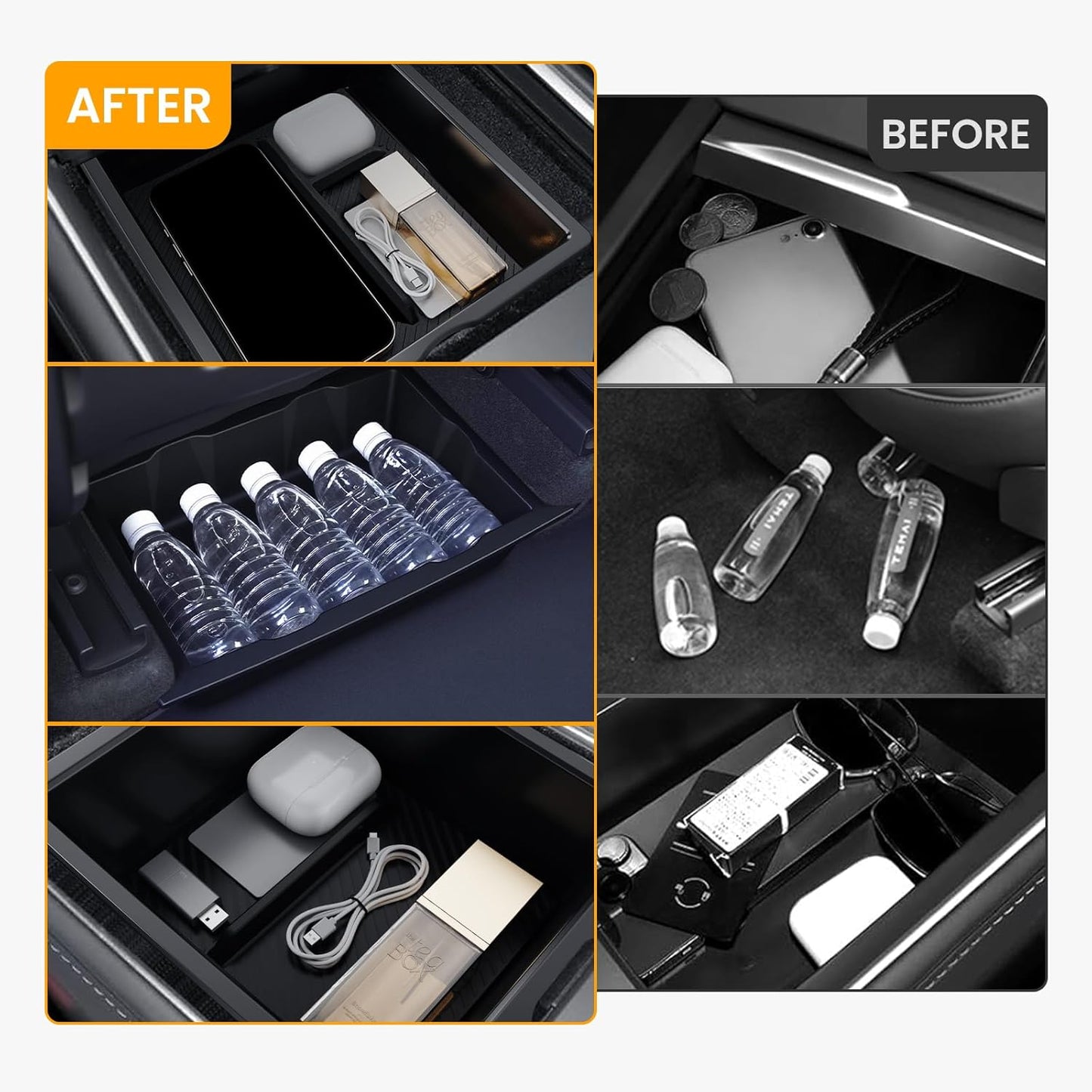 5PCS Center Console Organizer Tray for Tesla Model Y Juniper Accessories 2025, Center Console Storage Tray Armrest Hidden Box Orgainzer and Underseat Storage Box for New Model Y